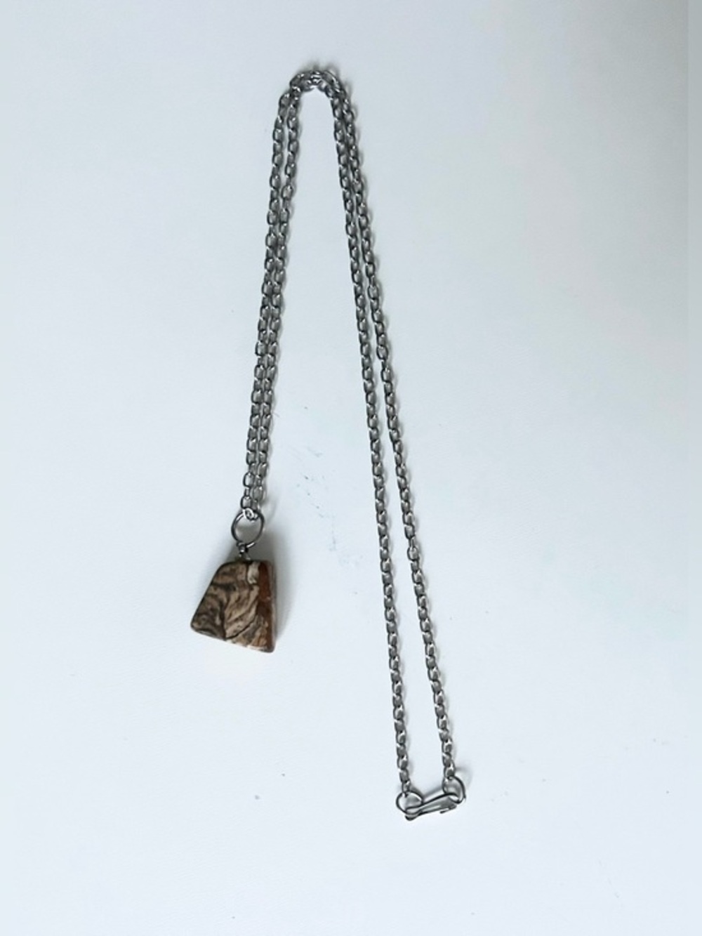 NWOT Silver-Tone Women Chain Necklace with Brown-Marbled Stone Pendant